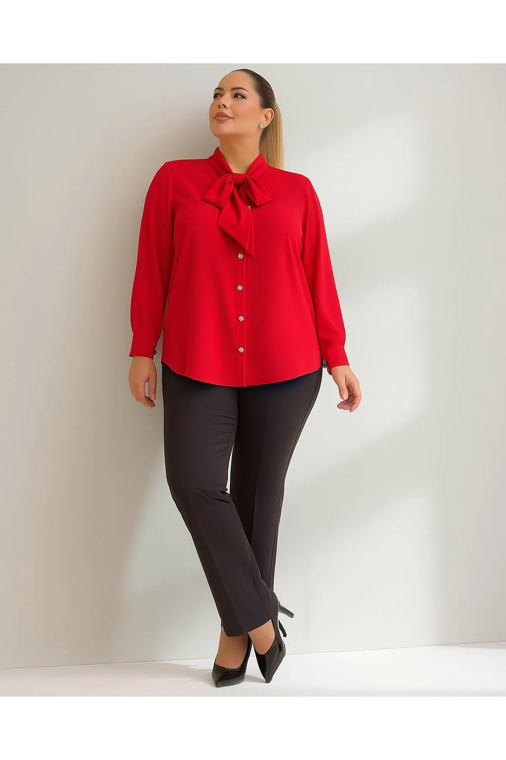 Hanezza Большой Размер Рубашка Jesica с Галстуком на Воротнике - Image 12
