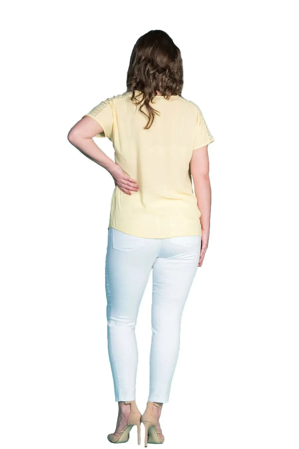 Plus Size Women's Fuchsia Guipure Detailed Short Sleeve Blouse - Image 13