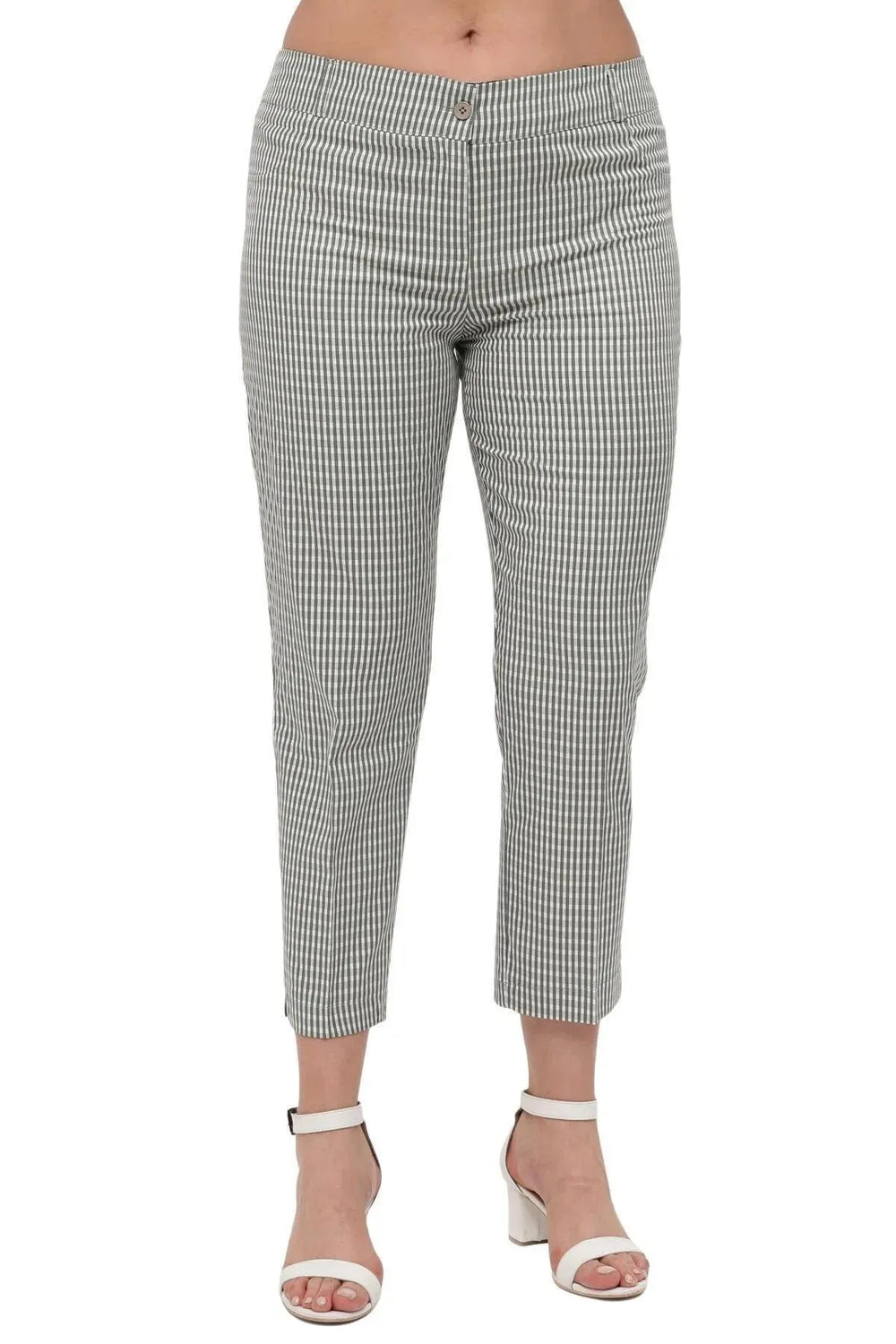 Büyük Beden Kadın Gri Pötikare Desenli Pamuklu Viskon Kapri - Image 2