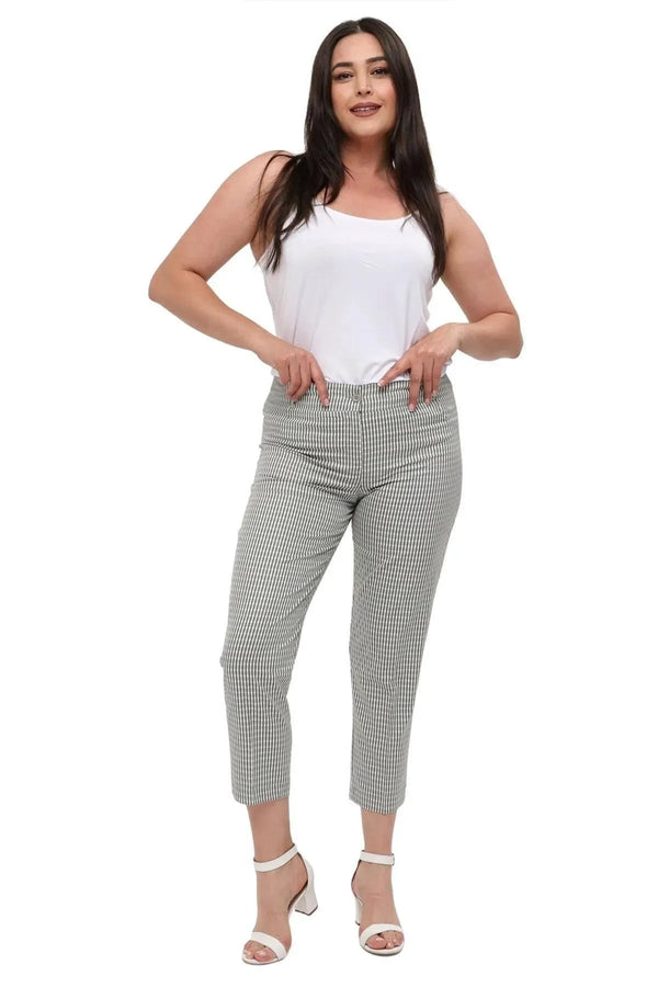 Büyük Beden Kadın Gri Pötikare Desenli Pamuklu Viskon Kapri