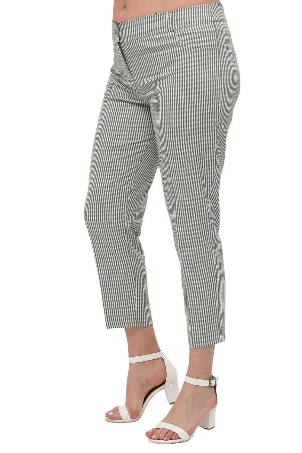 Büyük Beden Kadın Gri Pötikare Desenli Pamuklu Viskon Kapri - Image 5