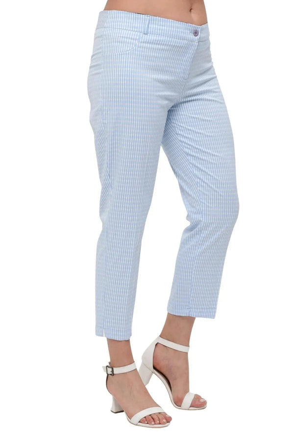 Büyük Beden Kadın Gri Pötikare Desenli Pamuklu Viskon Kapri