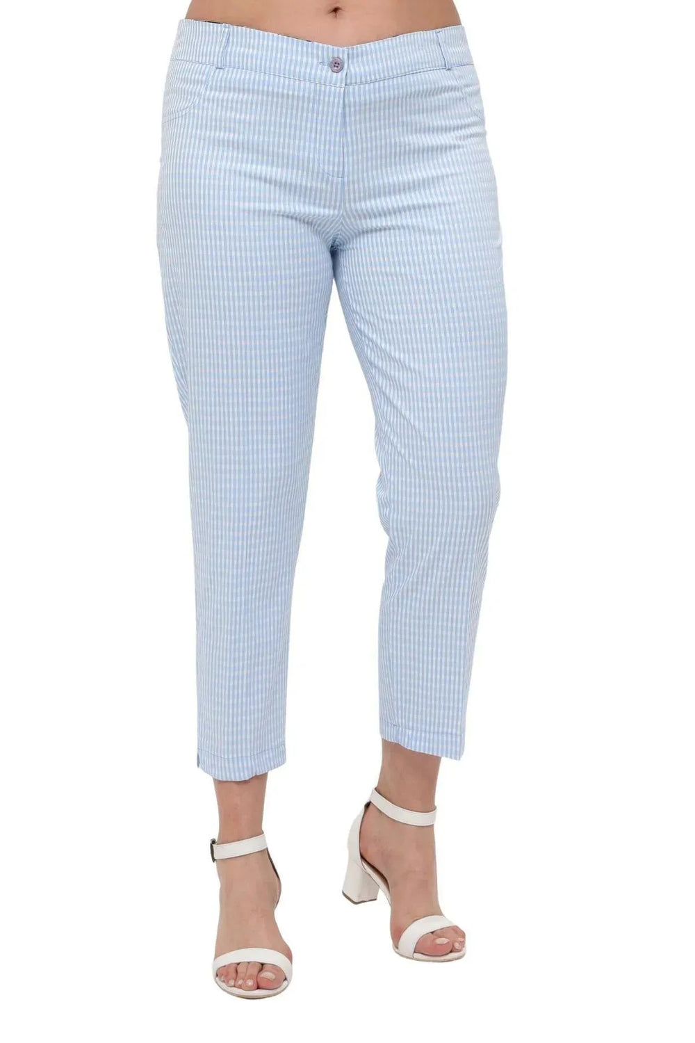 Büyük Beden Kadın Gri Pötikare Desenli Pamuklu Viskon Kapri - Image 8