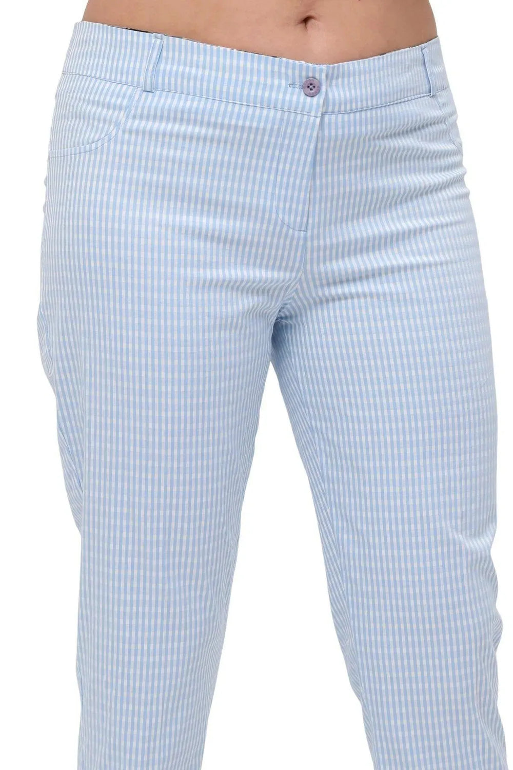 Büyük Beden Kadın Gri Pötikare Desenli Pamuklu Viskon Kapri - Image 10