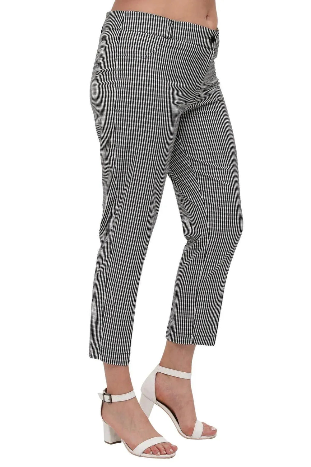 Büyük Beden Kadın Gri Pötikare Desenli Pamuklu Viskon Kapri - Image 20