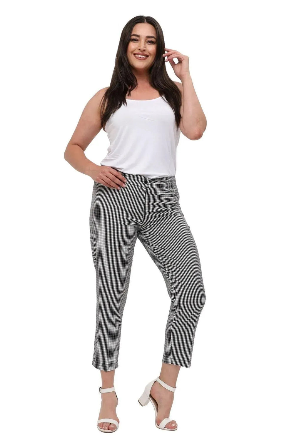 Büyük Beden Kadın Gri Pötikare Desenli Pamuklu Viskon Kapri - Image 24