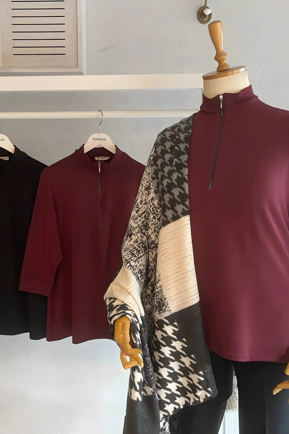 Büyük Beden Kadın İnce Triko Balıkçı Yaka Kazak - Siyah Bordo - Image 7