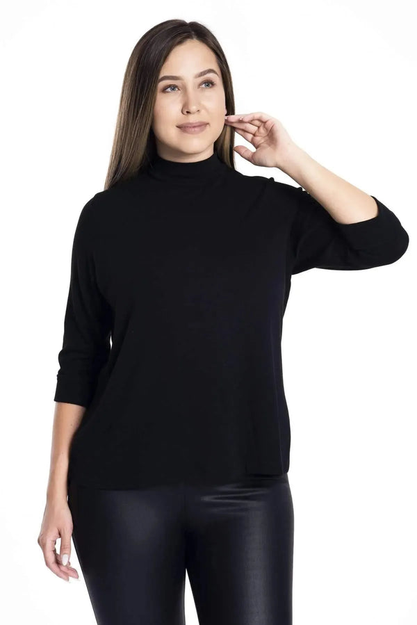 Büyük Beden Kadın İnce Triko Balıkçı Yaka Kazak - Siyah Bordo