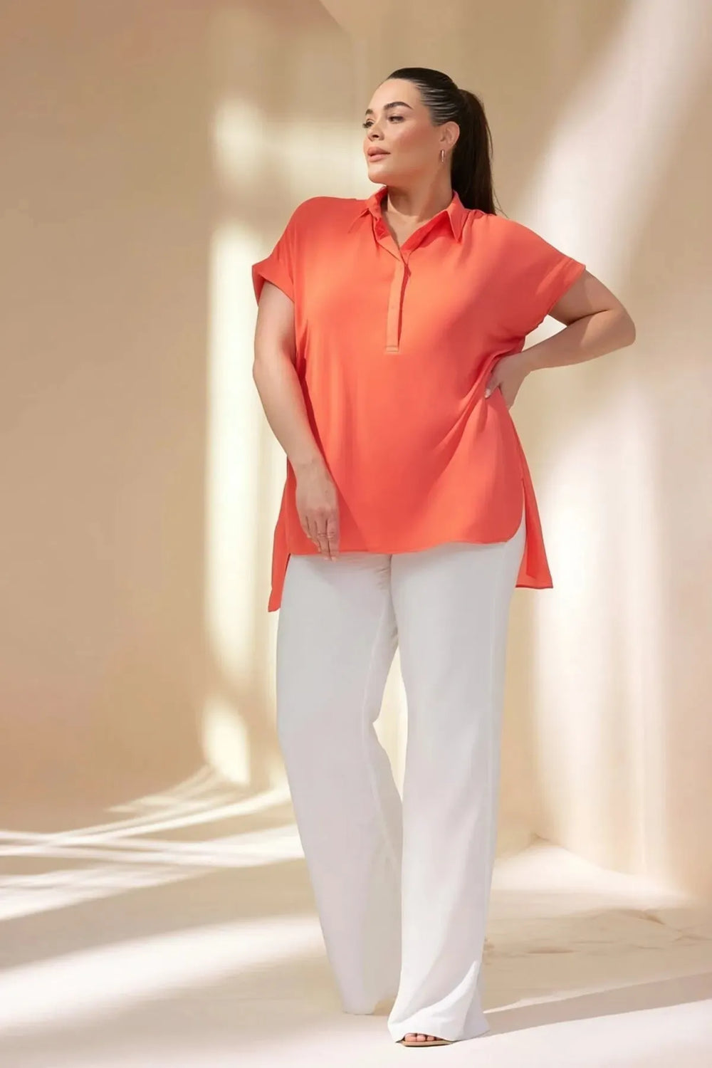 Plus Size Women's Jessica Satin Blouse - Modern Cut Elegant Collar - Image 21