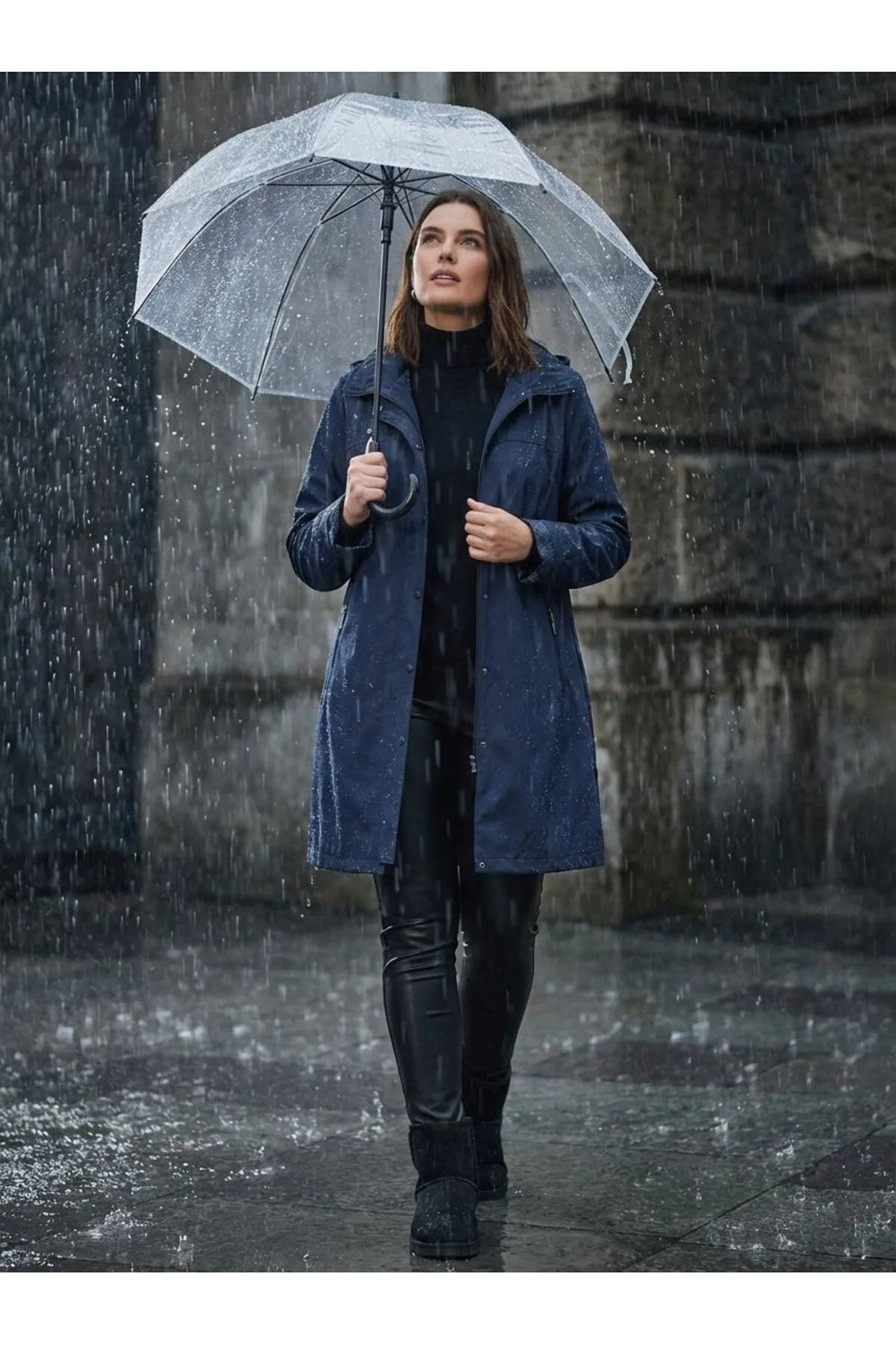 Женский тренчкот больших размеров с капюшоном из бондированного материала — на подкладке - Image 15