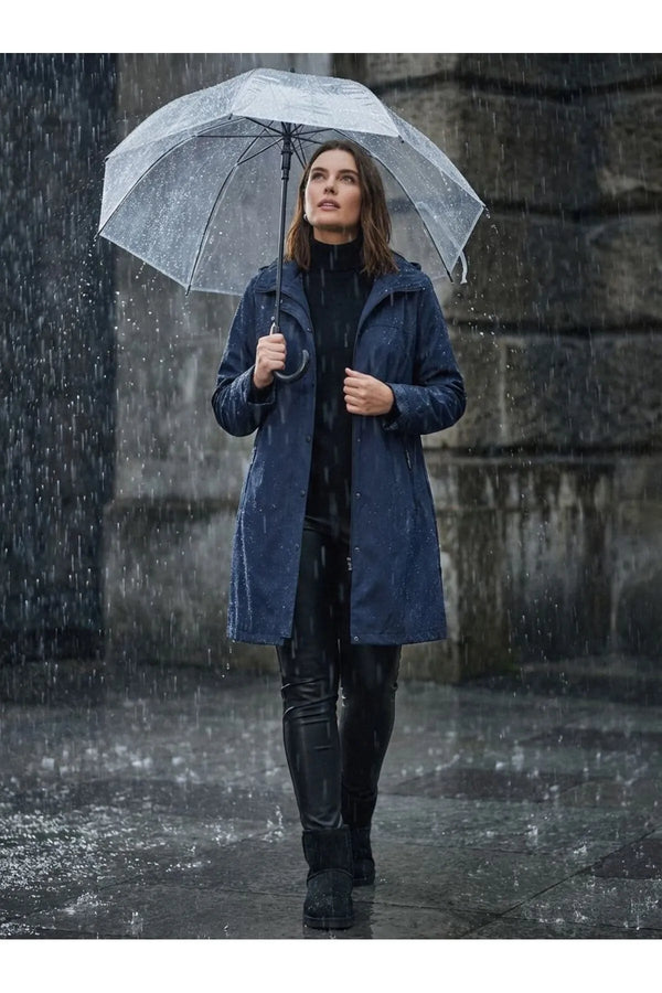 Женский тренчкот больших размеров с капюшоном из бондированного материала — на подкладке
