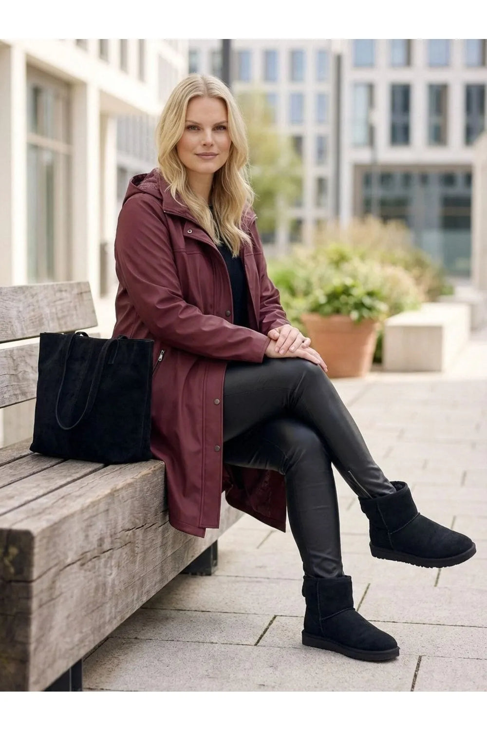 Женский тренчкот больших размеров с капюшоном из бондированного материала — на подкладке - Image 21