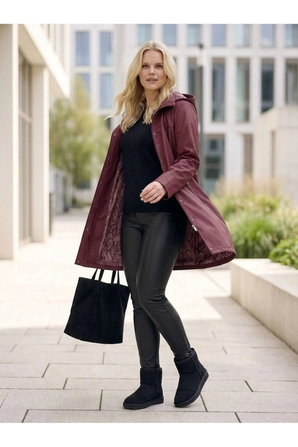 Женский тренчкот больших размеров с капюшоном из бондированного материала — на подкладке - Image 23