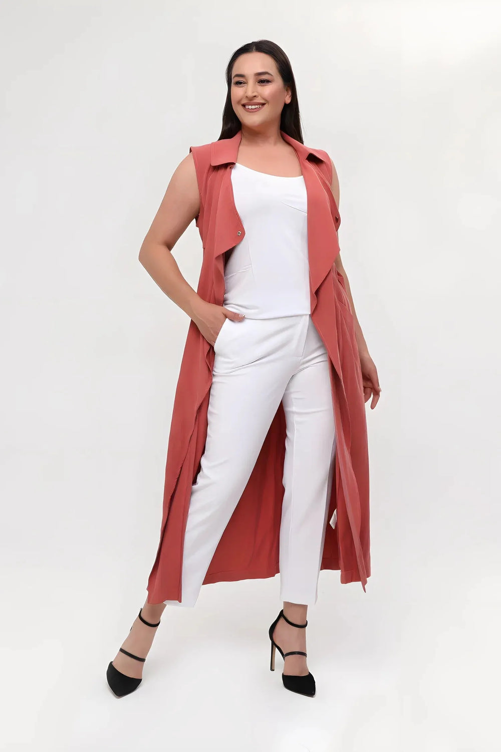 Большой размер, длинный жилет из крепа - для стильных и удобных сочетаний - Image 2