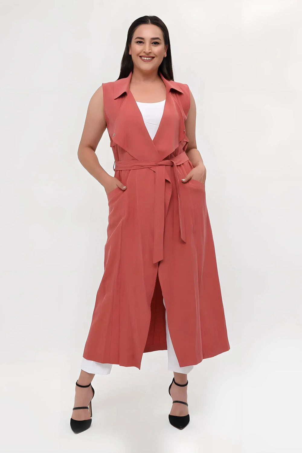 Большой размер, длинный жилет из крепа - для стильных и удобных сочетаний - Image 1