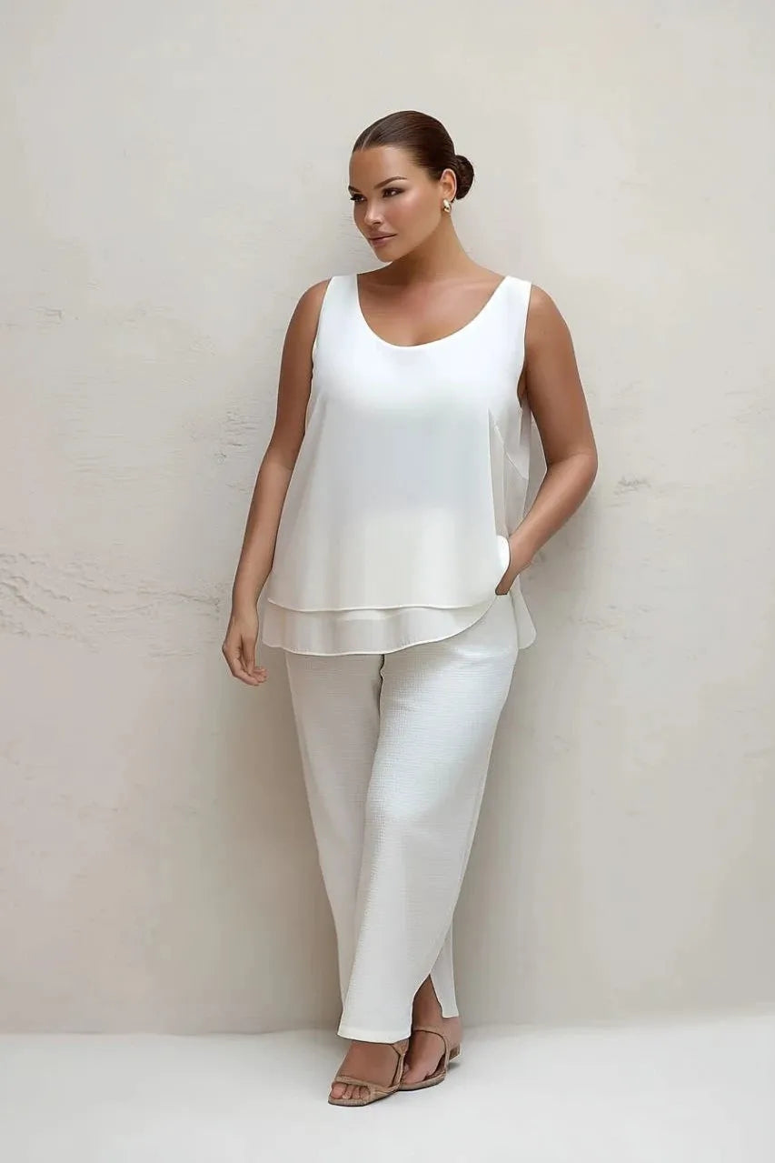 Женская блуза из креповой ткани больших размеров без рукавов с многослойным дизайном - Image 2