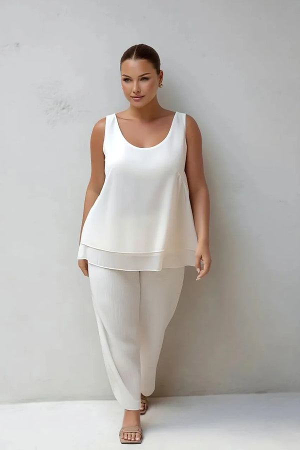 Женская блуза из креповой ткани больших размеров без рукавов с многослойным дизайном