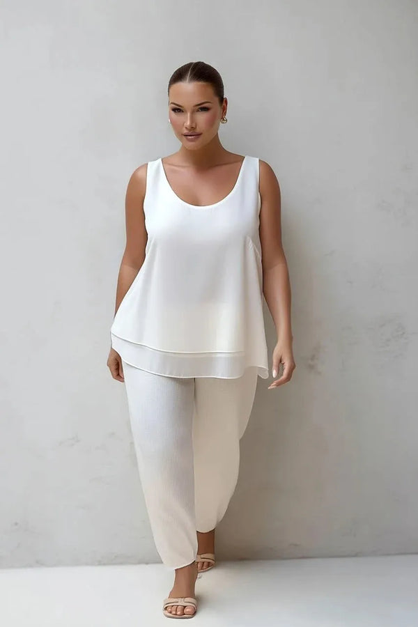 Женская блуза из креповой ткани больших размеров без рукавов с многослойным дизайном