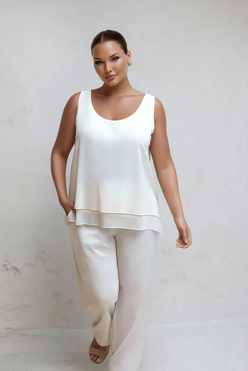 Ärmellose Etagen-Bluse aus Krepp für Damen in großen Größen
