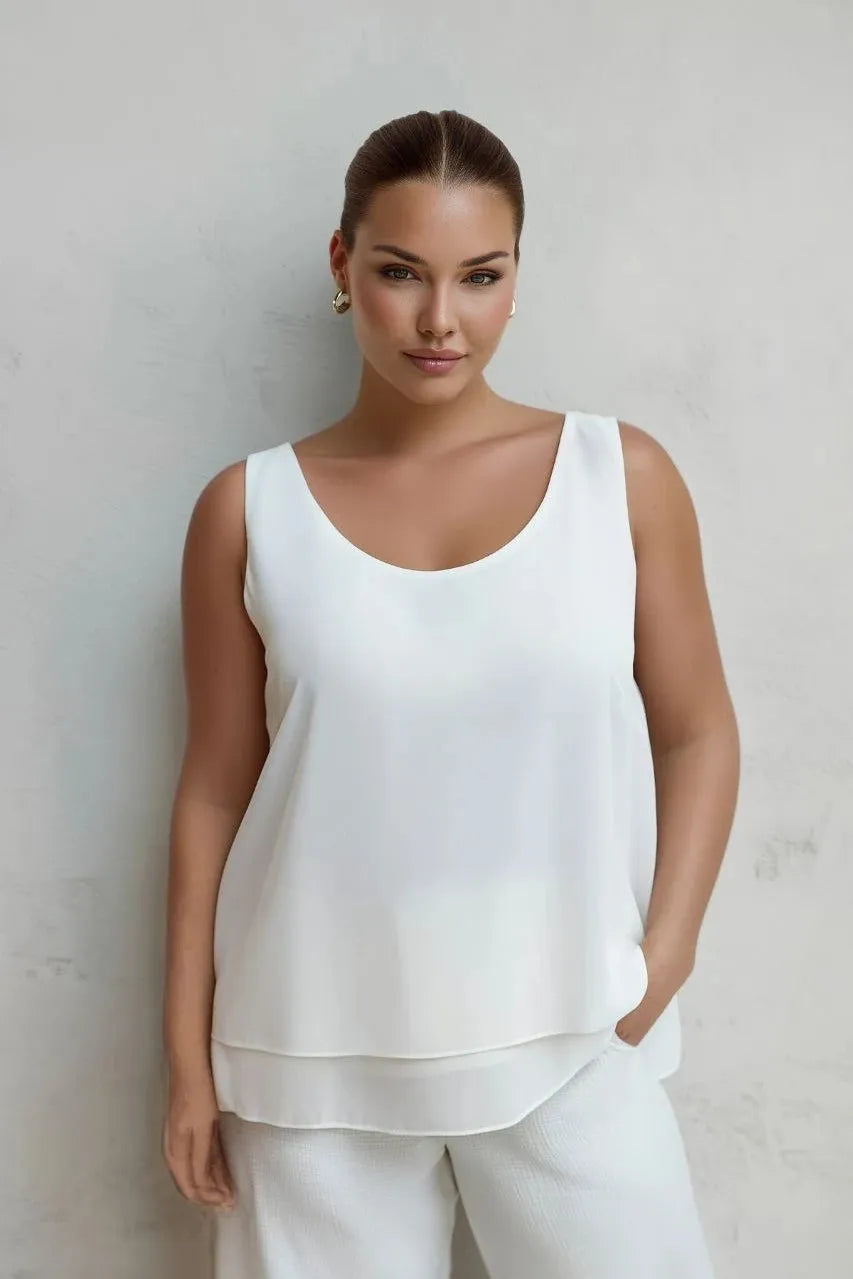 Ärmellose Etagen-Bluse aus Krepp für Damen in großen Größen