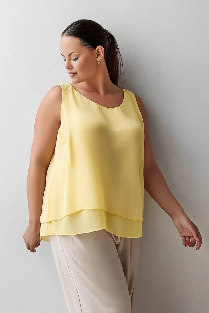 Женская блуза из креповой ткани больших размеров без рукавов с многослойным дизайном - Image 7