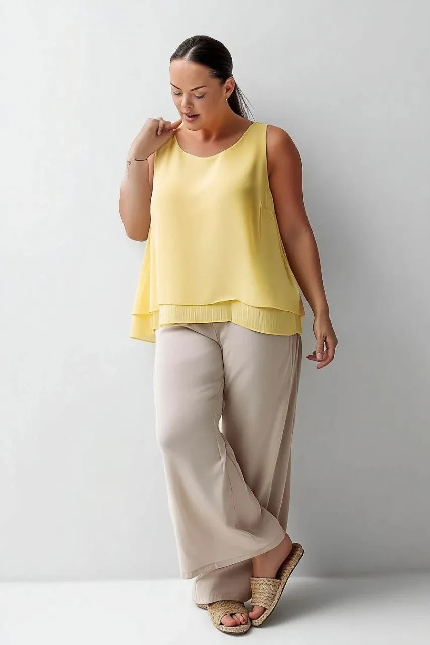 Женская блуза из креповой ткани больших размеров без рукавов с многослойным дизайном - Image 10