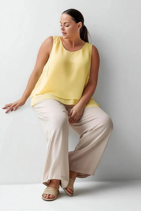 Женская блуза из креповой ткани больших размеров без рукавов с многослойным дизайном