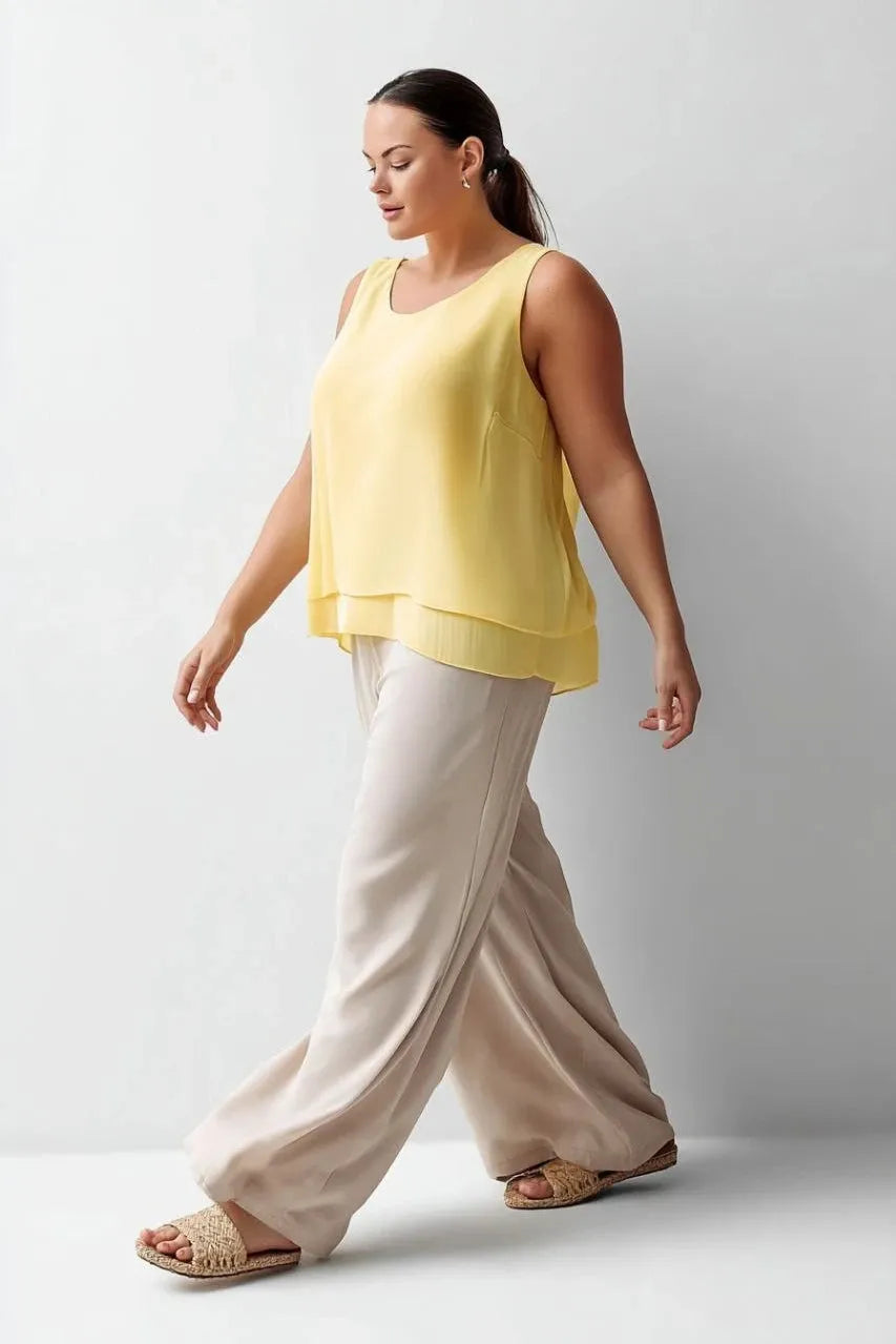 Женская блуза из креповой ткани больших размеров без рукавов с многослойным дизайном - Image 12