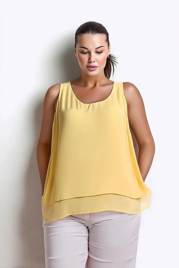 Женская блуза из креповой ткани больших размеров без рукавов с многослойным дизайном