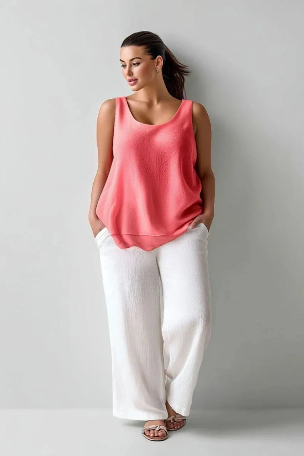 Женская блуза из креповой ткани больших размеров без рукавов с многослойным дизайном