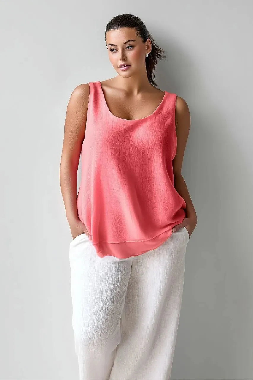 Ärmellose Etagen-Bluse aus Krepp für Damen in großen Größen
