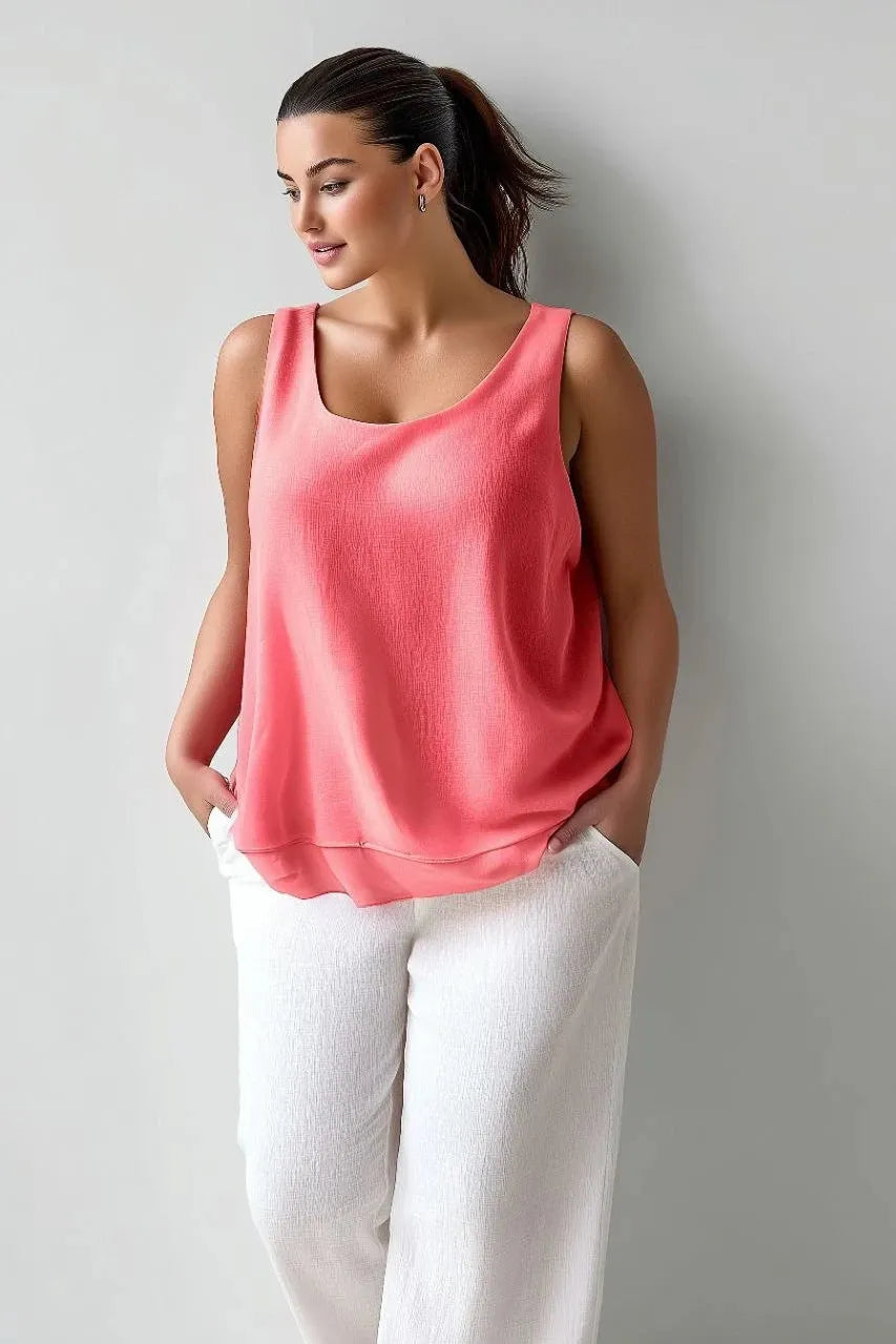 Женская блуза из креповой ткани больших размеров без рукавов с многослойным дизайном - Image 18