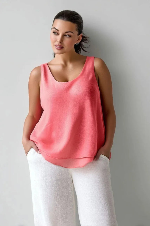 Женская блуза из креповой ткани больших размеров без рукавов с многослойным дизайном