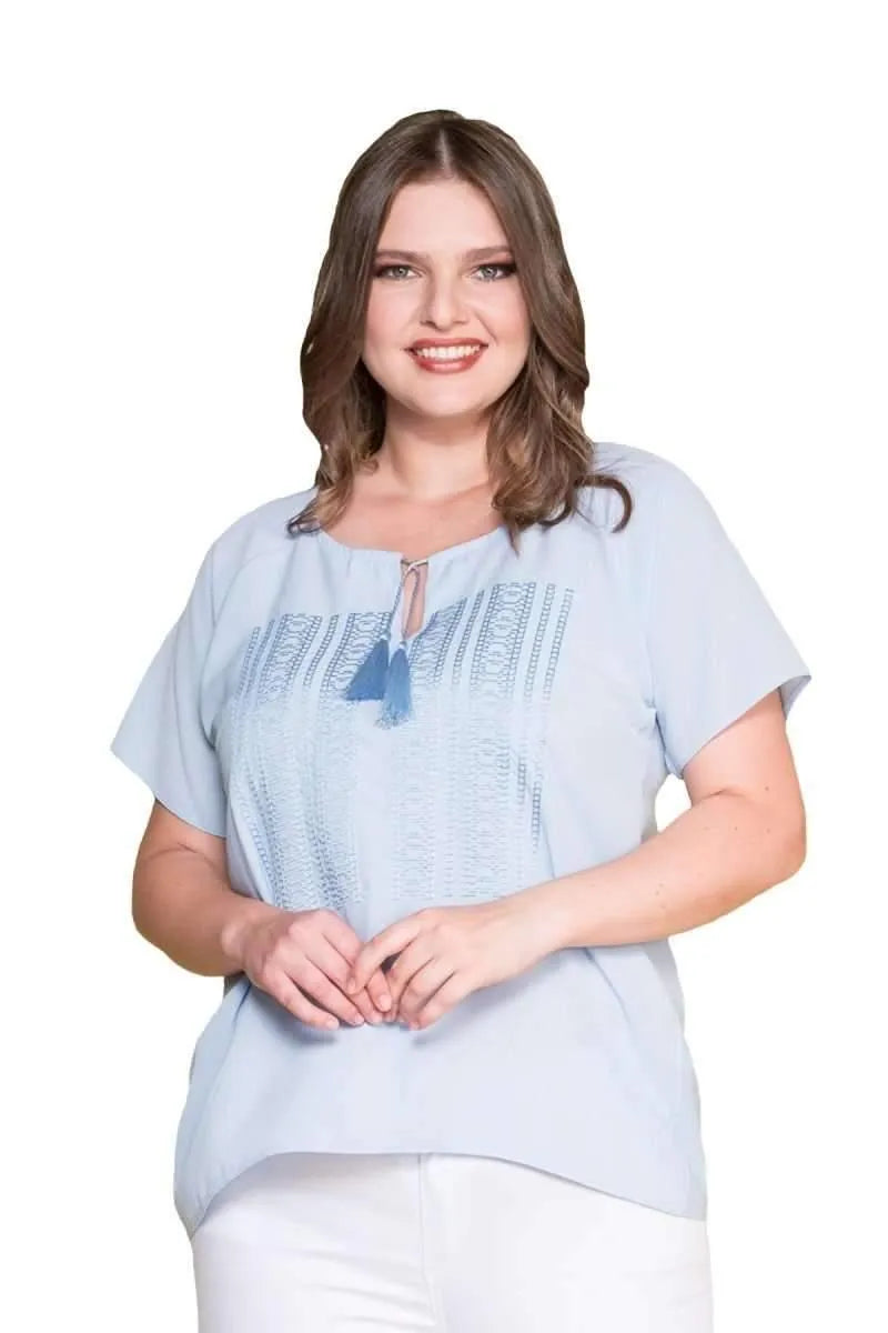 Plus Size Women's Embroidered Cotton Viscose Blouse - Image 1