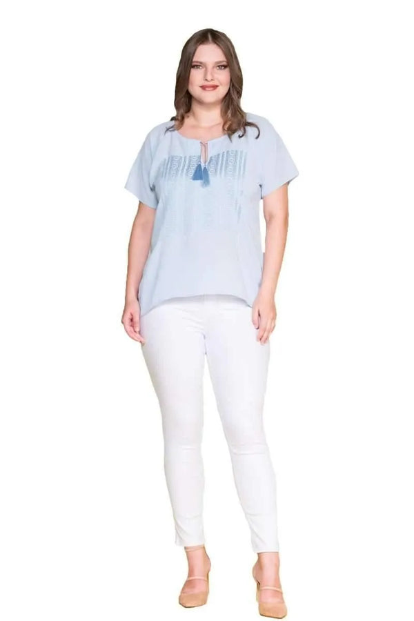 Plus Size Women's Embroidered Cotton Viscose Blouse