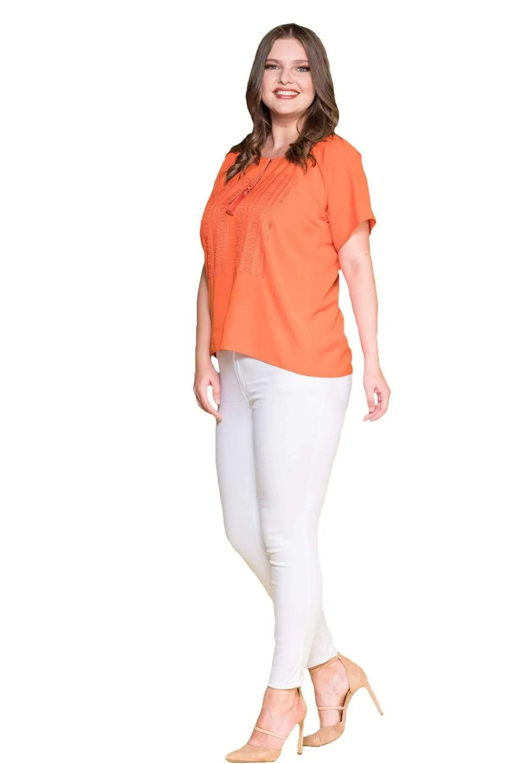 Plus Size Women's Embroidered Cotton Viscose Blouse - Image 6