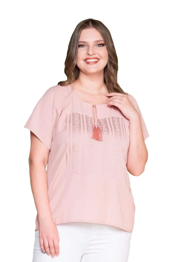Plus Size Women's Embroidered Cotton Viscose Blouse