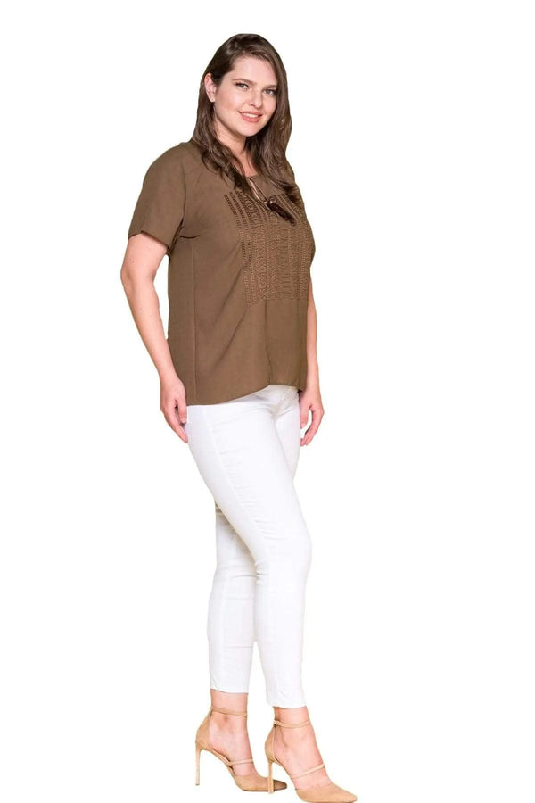 Plus Size Women's Embroidered Cotton Viscose Blouse