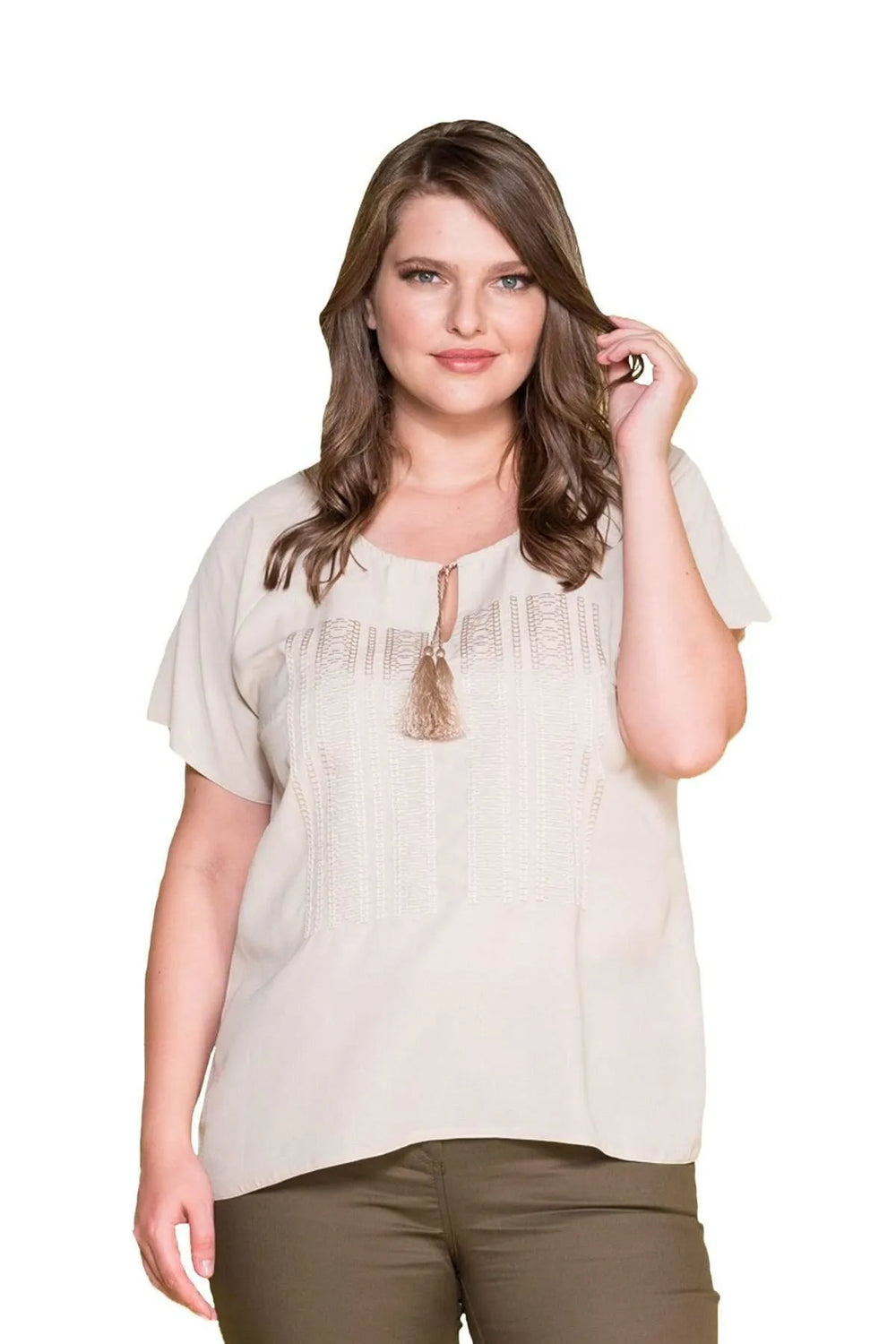 Plus Size Women's Embroidered Cotton Viscose Blouse - Image 17