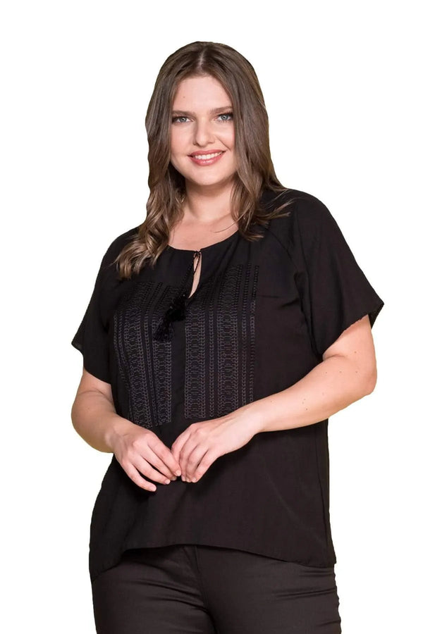 Plus Size Women's Embroidered Cotton Viscose Blouse