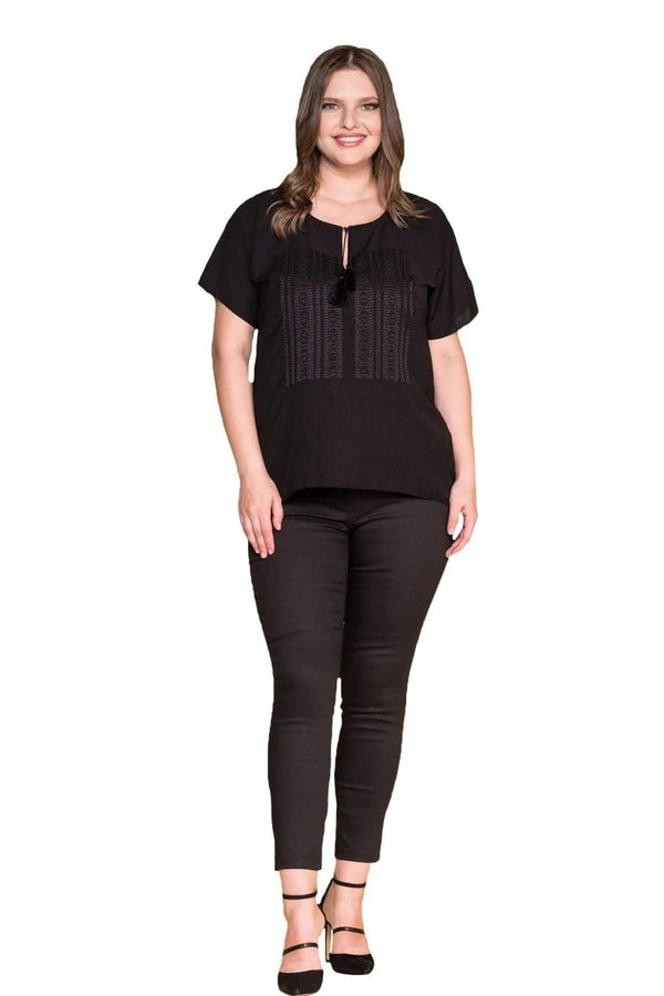Plus Size Women's Embroidered Cotton Viscose Blouse