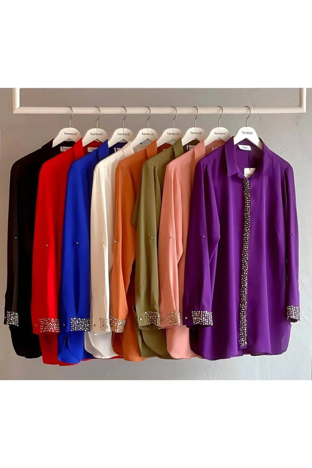 Plus Size Women's Red Stone-Embellished Crepe Evening Shirt - Image 10