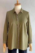 Plus Size Women's Red Stone-Embellished Crepe Evening Shirt