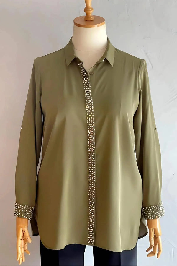 Plus Size Women's Red Stone-Embellished Crepe Evening Shirt