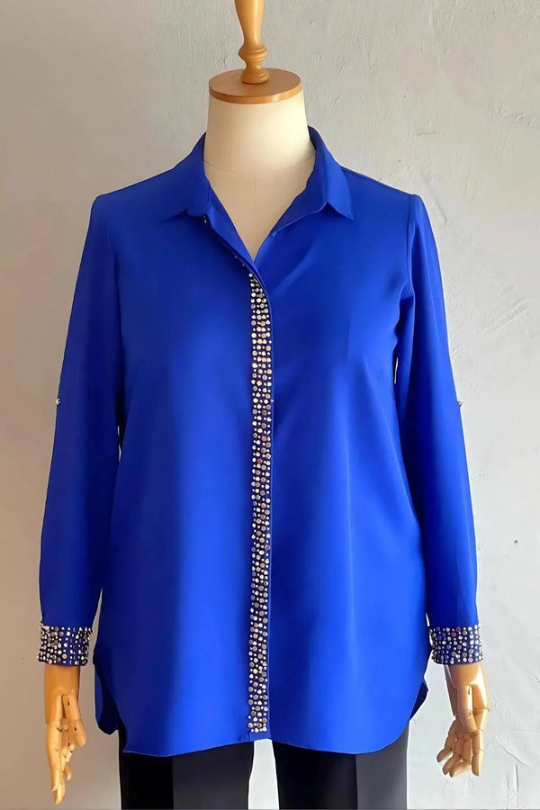 Plus Size Women's Red Stone-Embellished Crepe Evening Shirt