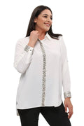 Plus Size Women's Red Stone-Embellished Crepe Evening Shirt