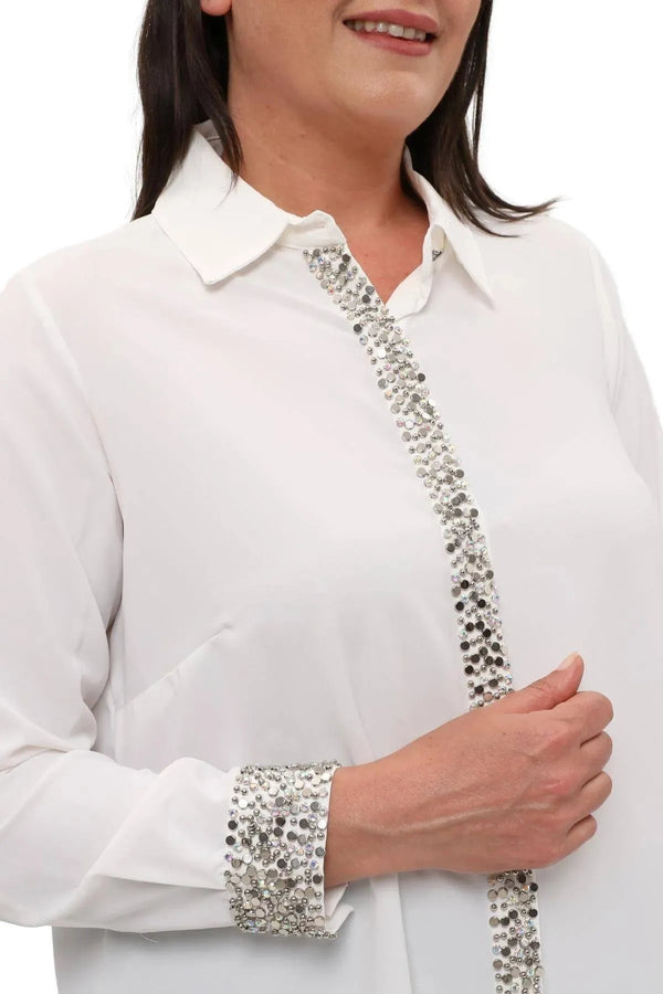 Plus Size Women's Red Stone-Embellished Crepe Evening Shirt