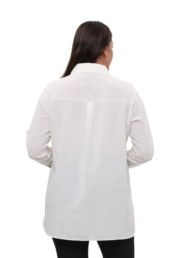 Plus Size Women's Red Stone-Embellished Crepe Evening Shirt