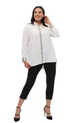Plus Size Women's Red Stone-Embellished Crepe Evening Shirt