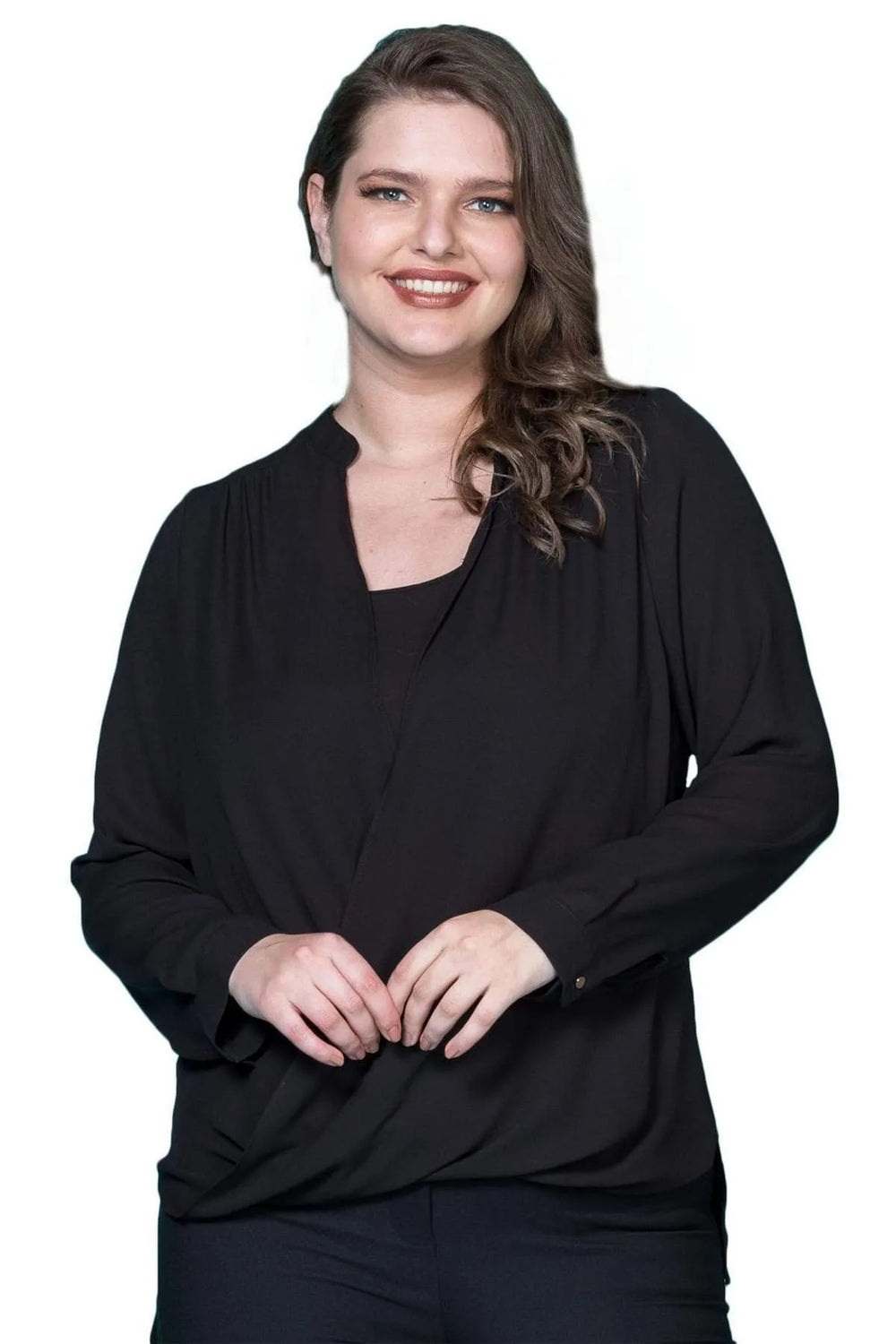 Plus Size Women's Wrap Crepe Blouse - Flowy Evening Wear - Image 1